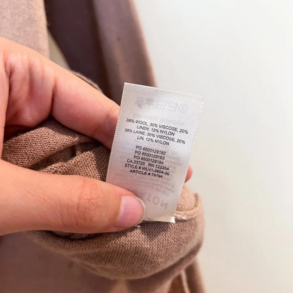 Babaton Wool Linen Blend Light Brown V Neck Lightweight Long Sleeve Sweater S - Picture 7 of 10